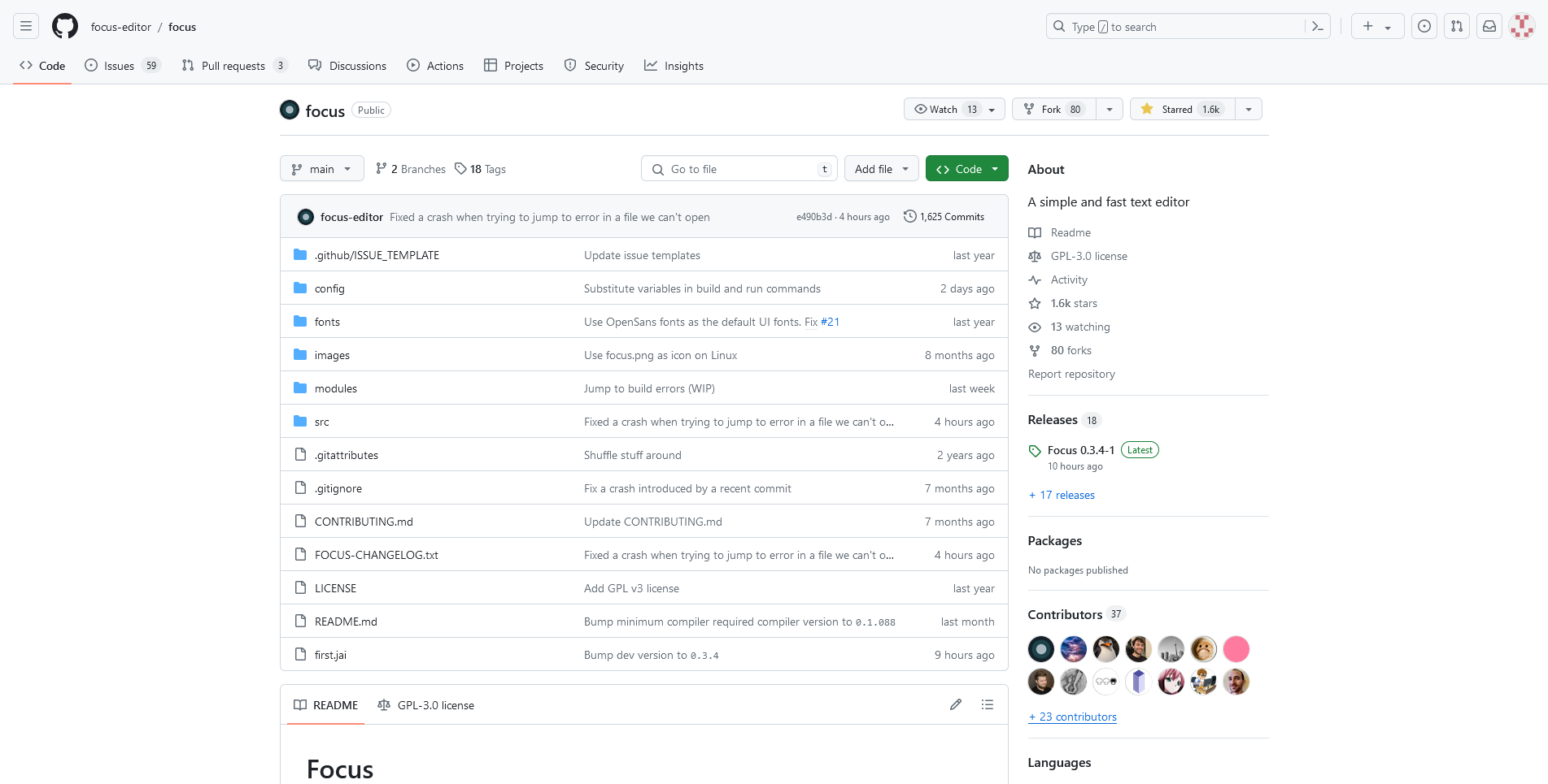 Focus Editor Screenshot